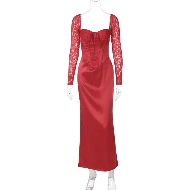 Dongdumaoyi Townlike Lace Patchwork Slim Bodycon Dress Women Strapless Autumn Winter Midi Long Nightclub Sexy Party Dresses