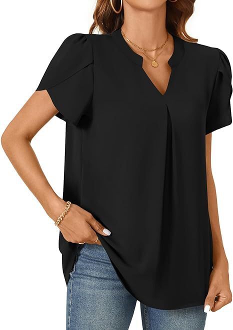 2024 summer simple and fashionable V-neck petal sleeve shirt for women