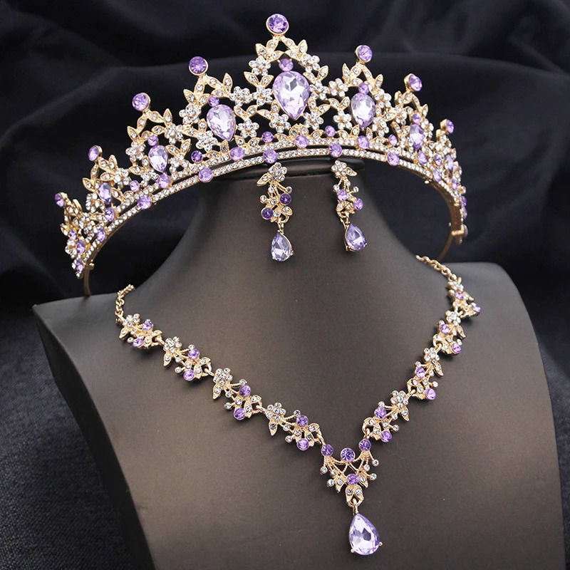 Opal Blue Tiaras Sets Bridal Jewelry Set for Princess Wedding Crown and necklace earring Prom Birthday Dress Costume Accessories 250417