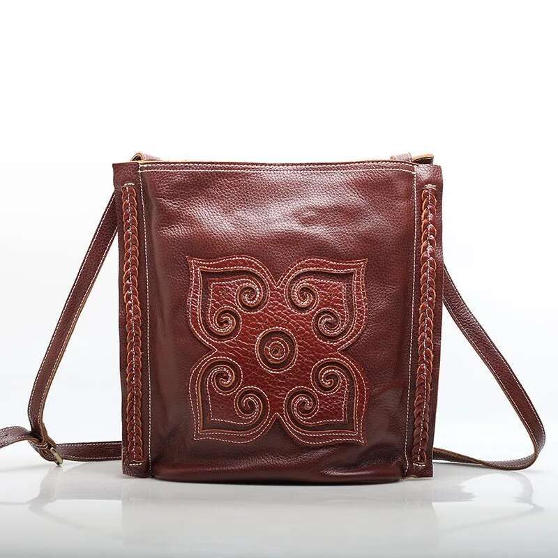 Zency Genuine Leather Vintage Hand-Woven Crossbody Messenger For Women Shoulder Bag Thick Lining Big Pockets