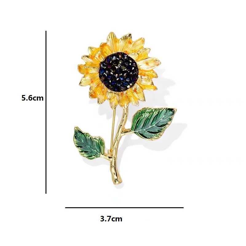 Wulibaby Enamel Sunflower 2 Leaf Brooch Pins For Women Fashion Jewelry 2021New Plant Brooches Gift J251125