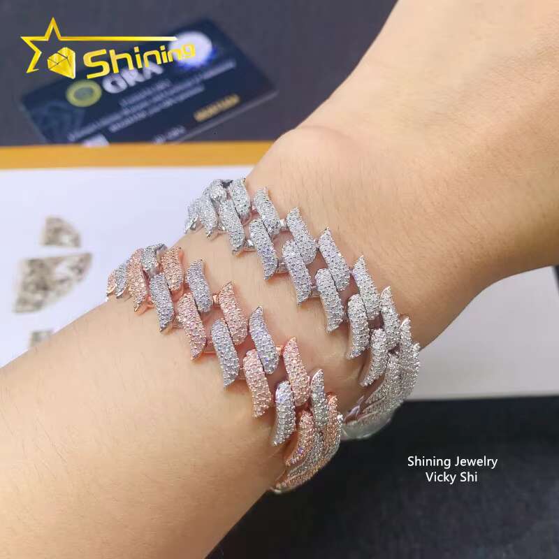 Pass Diamond Tester High Quality Men Moissanite Cuban Bracelet Fashion 15MM 925 Sterling Silver Iced Out Cuban Link Chain