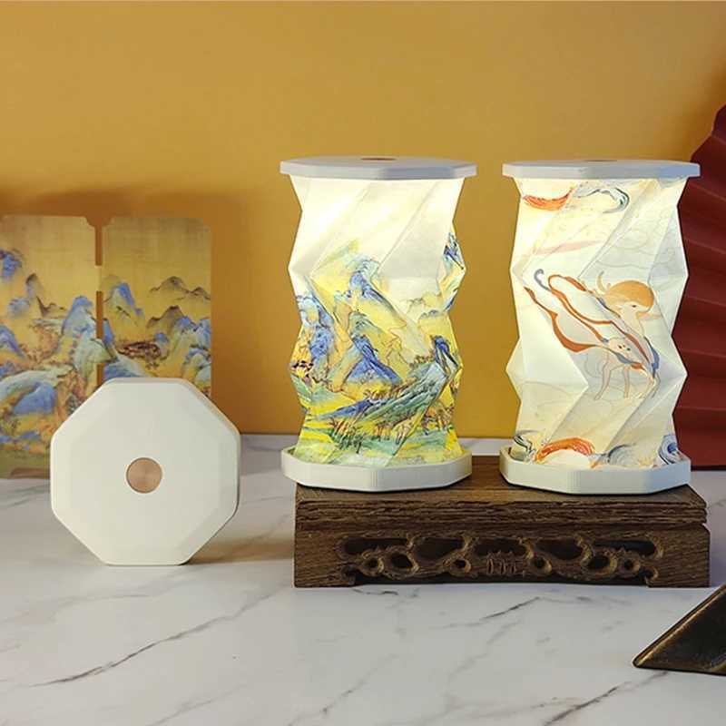Folding Desk Light Mini Paper Lantern Portable Table Lamp Rechargeable Dimmable Night Light for Living Room Bedroom Decor GiftM251125