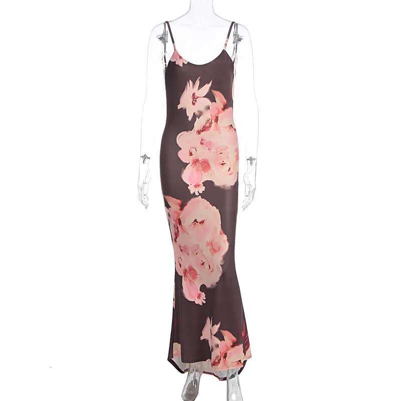 Dongdumaoyi Townlike Print Maxi Long Slim Bodycon Dress Women Spaghetti Strap Spring Summer Backless Nightclub Sexy Party Dresses
