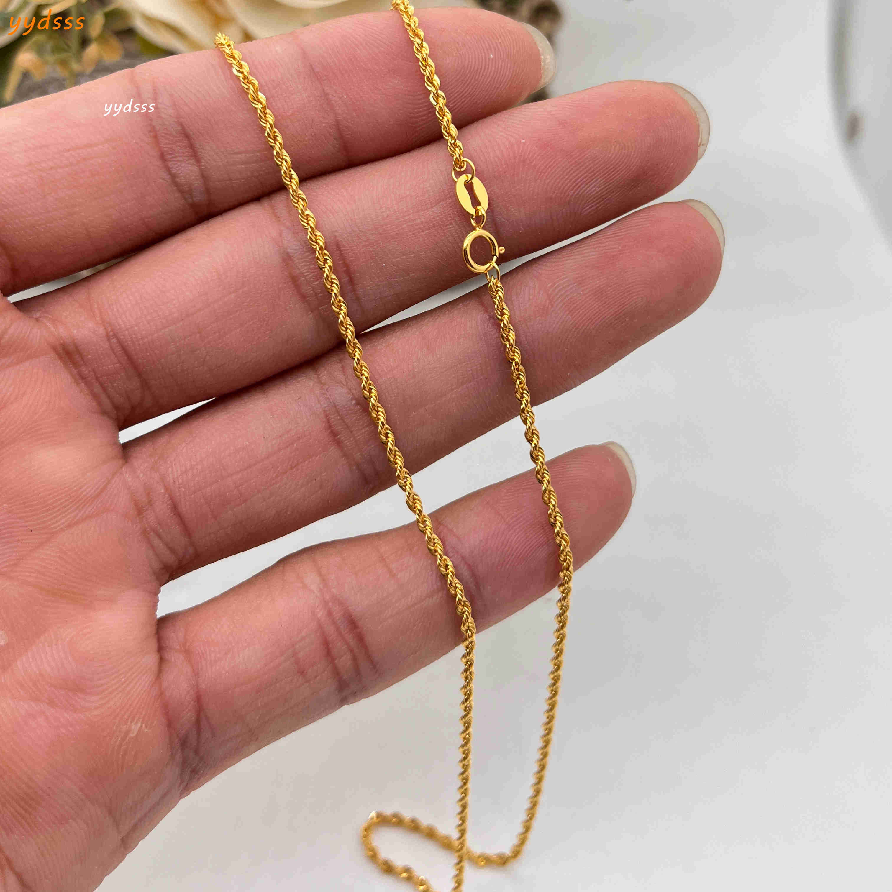 Real 18K Solid Gold Rope Chain 1.5mm 1.6 mm Pure Gold Necklace Wholesale Au750 18K Gold Chain Twist Chain Necklace