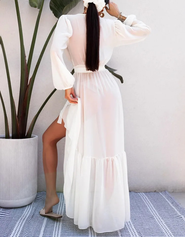 2024 lace bikini top womens long skirt solid sleeved beach dress 250422