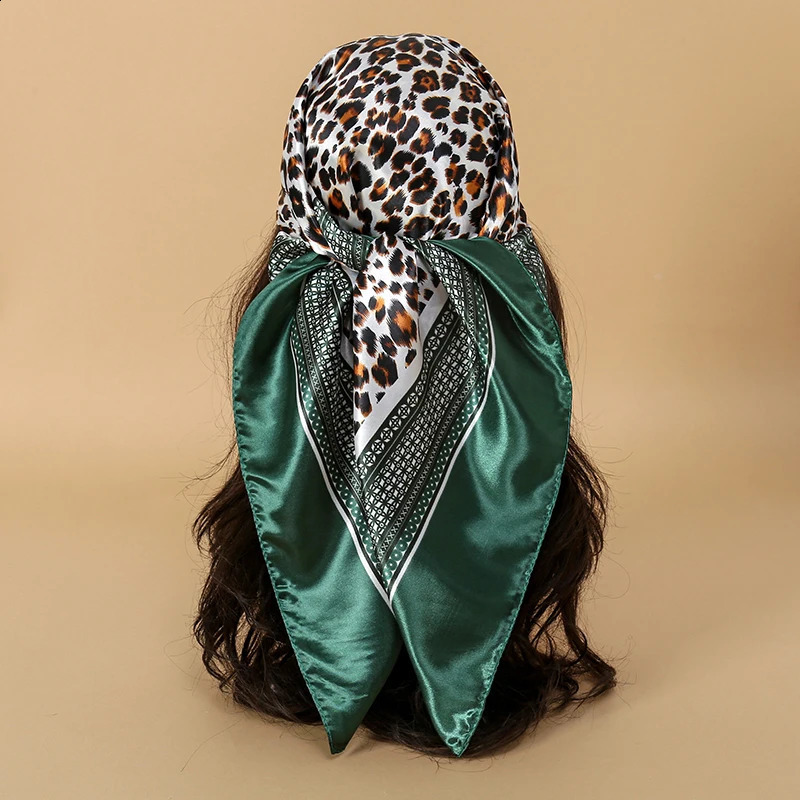 2025 Fashion Leopard Print Hijab 90cm Silk Scarf Scarves Women Shawl Wrap Muffler 250424