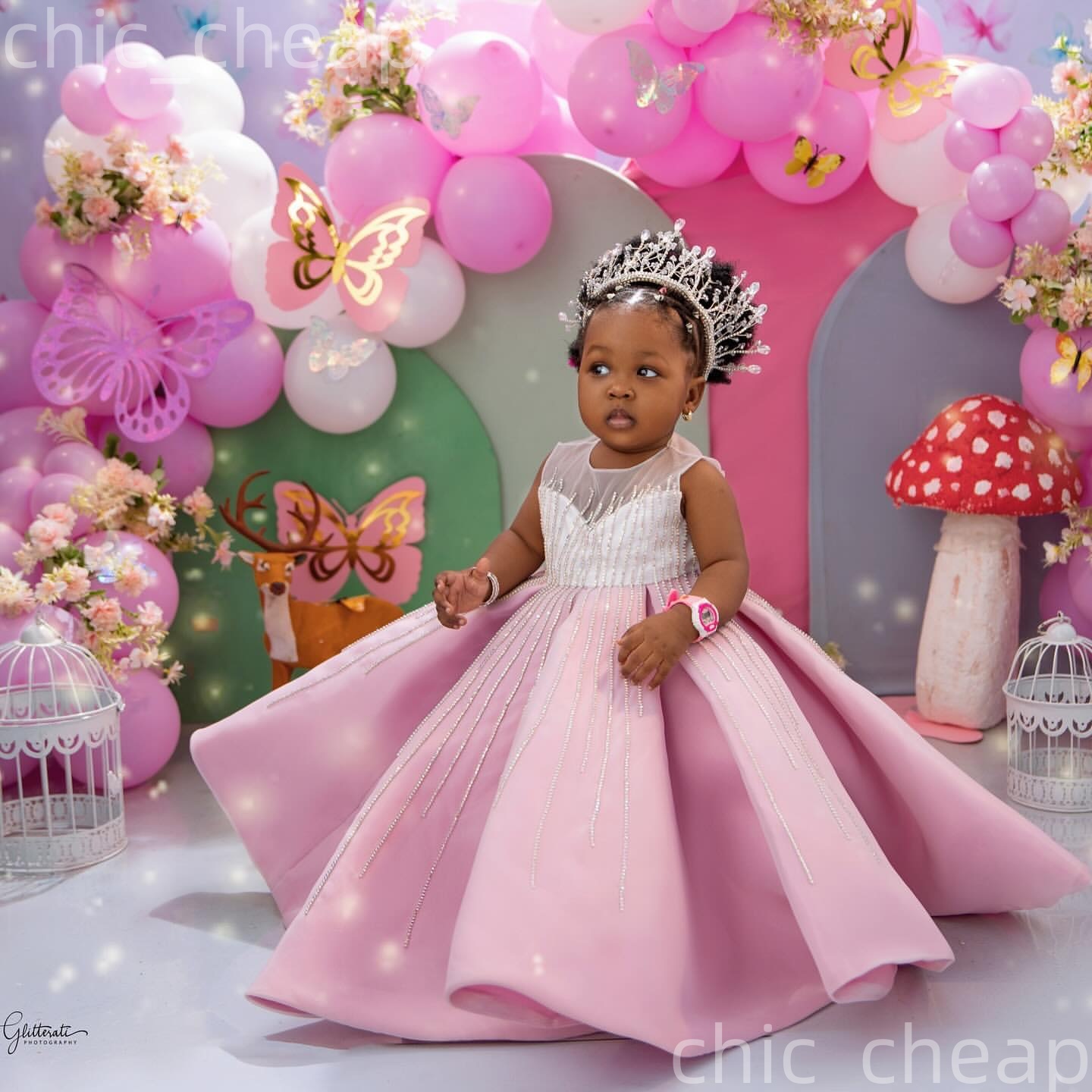 2026 Pink Ball Gown Flower Girl Dresses Beaded Sheer Neck Satin Little Girl Christmas Peageant Birthday Christening Tutu Dress Gowns ZJ424