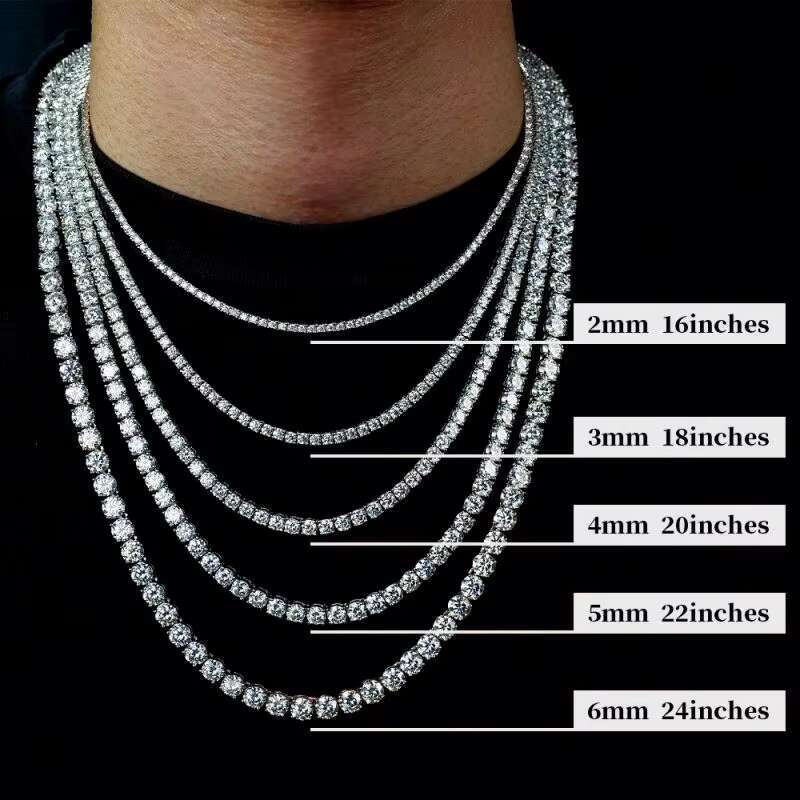 Wholesale Price 925 Silver Moissan Tennis Necklace and Bracket Multiple Options Size Gifts Deluxe Chain Necklace Width 2mm