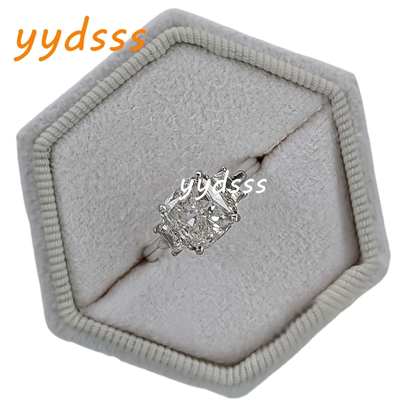 Jewelry 2.0 Carat Cushion Shape E VS1 Lab Grown Diamond Wite Traperziod Engagement Ring For Women Real 14K White Gole Womens Wedding Ring CVD Diamond