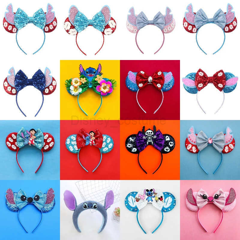 Disney Cute Lilo Stitch Girl Hair Band Anime Leaf Ear Headband Childrens Disney Angel Hair Accessories Womens Glitter Bow Headwear X250425