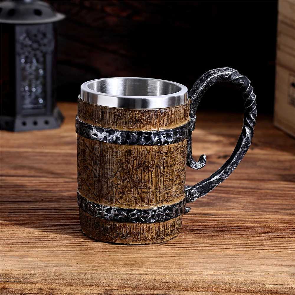 Vikings Skull Vintage Style Stainless Steel Beer Mug Medieval Pirate Wood Barrel Coffee Cups Halloween Metal Drink Bar Ornaments Y251125