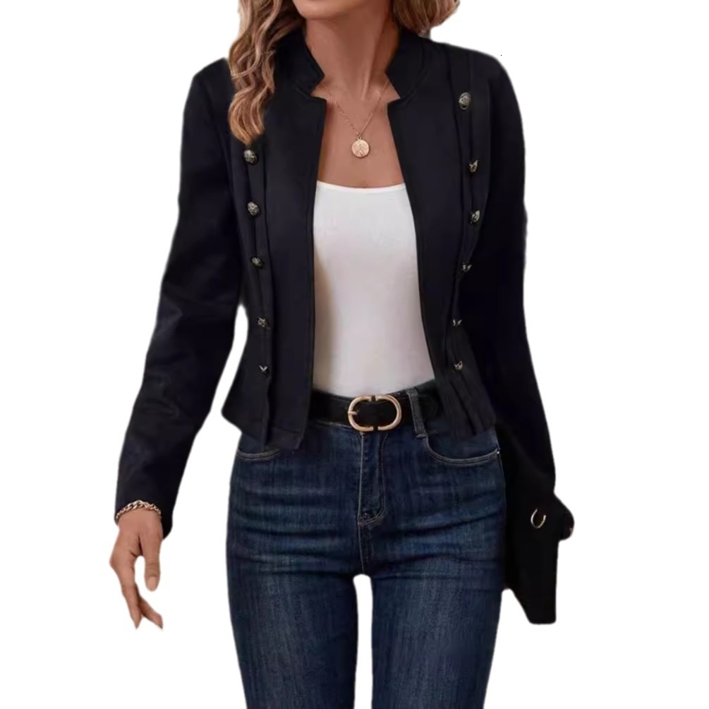 2024 Solid Color Double breasted Decorative Jacket New Deer Velvet Long Sleeve Coat