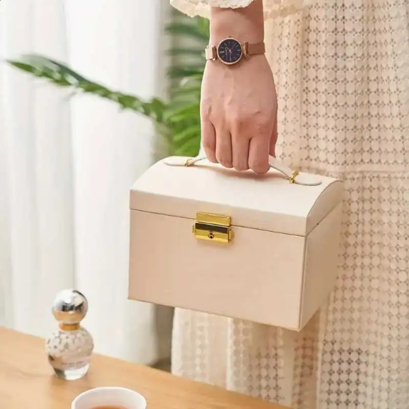 Three Drawer Handheld Jewellery Box Earring Ring Necklace Storage Box PU Leather Jewellery Display Box With Security Key Lock 250424