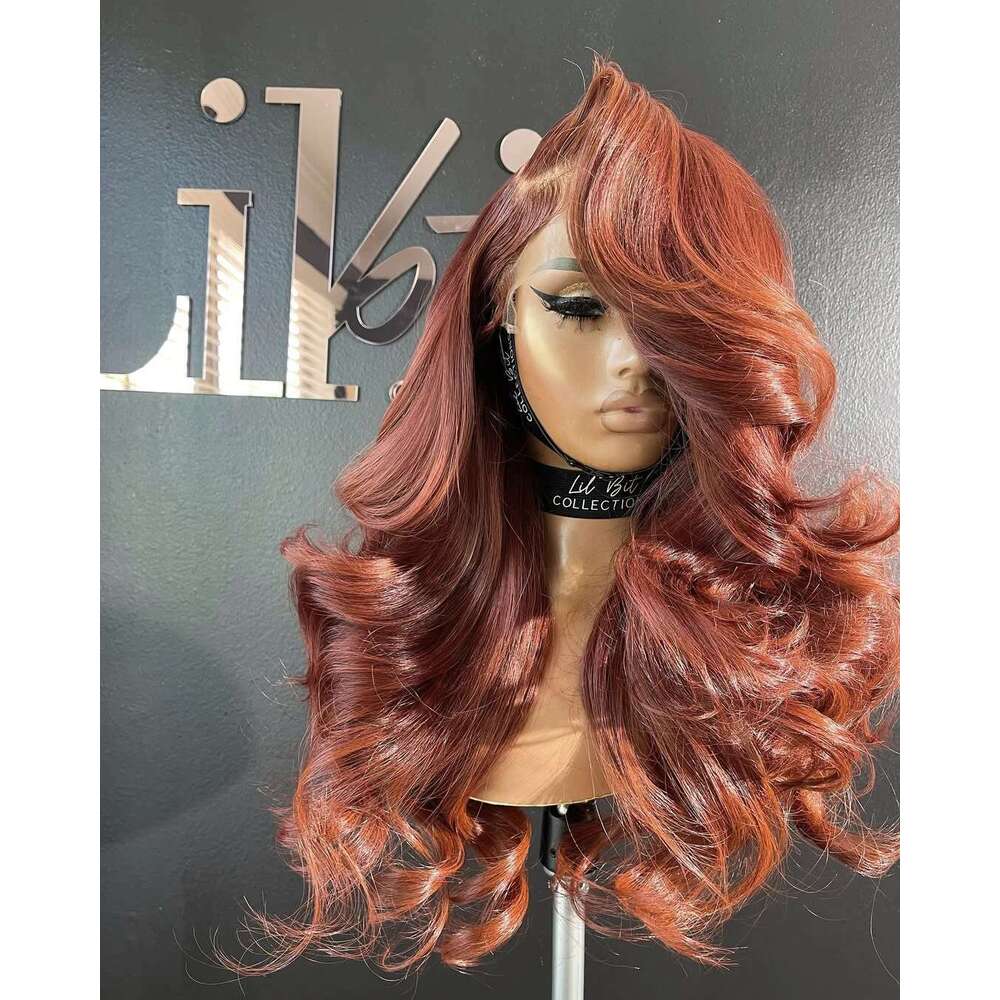 13X6 Reddish Brown Women's Wigs Synthetic Front Red Body Wave Lace Frontal Glueless Pre Plucked With Baby Hair Wig
