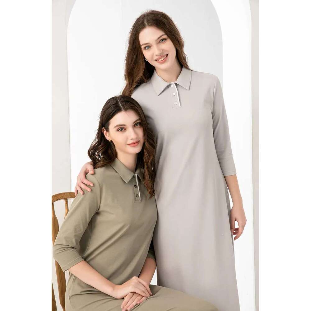 AS 2024 Summer Woman Polo Maxi Length High Quality Pique Fabric Dress With Invisible Zipper Slit ( Ship Out In 1 Day)