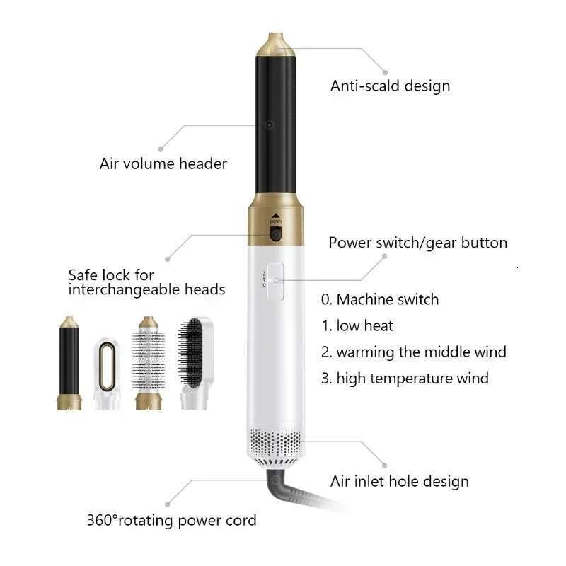 Professional 5 in 1 Dryer Curling Iron Dryers Hair Curler Airwarp Set Straightening Hot Air Brush Negative Ions