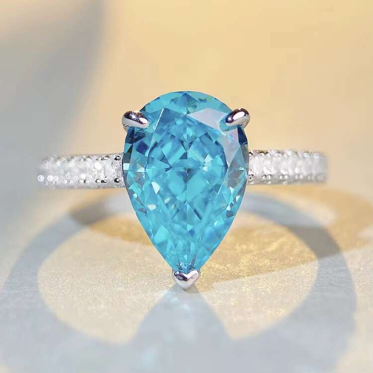 Wholesale Moissanite Rings Sapphire Blue Water Drop Moissanite Ring 925 Sterling Silver Trendy Gemstone Rings Prong Setting