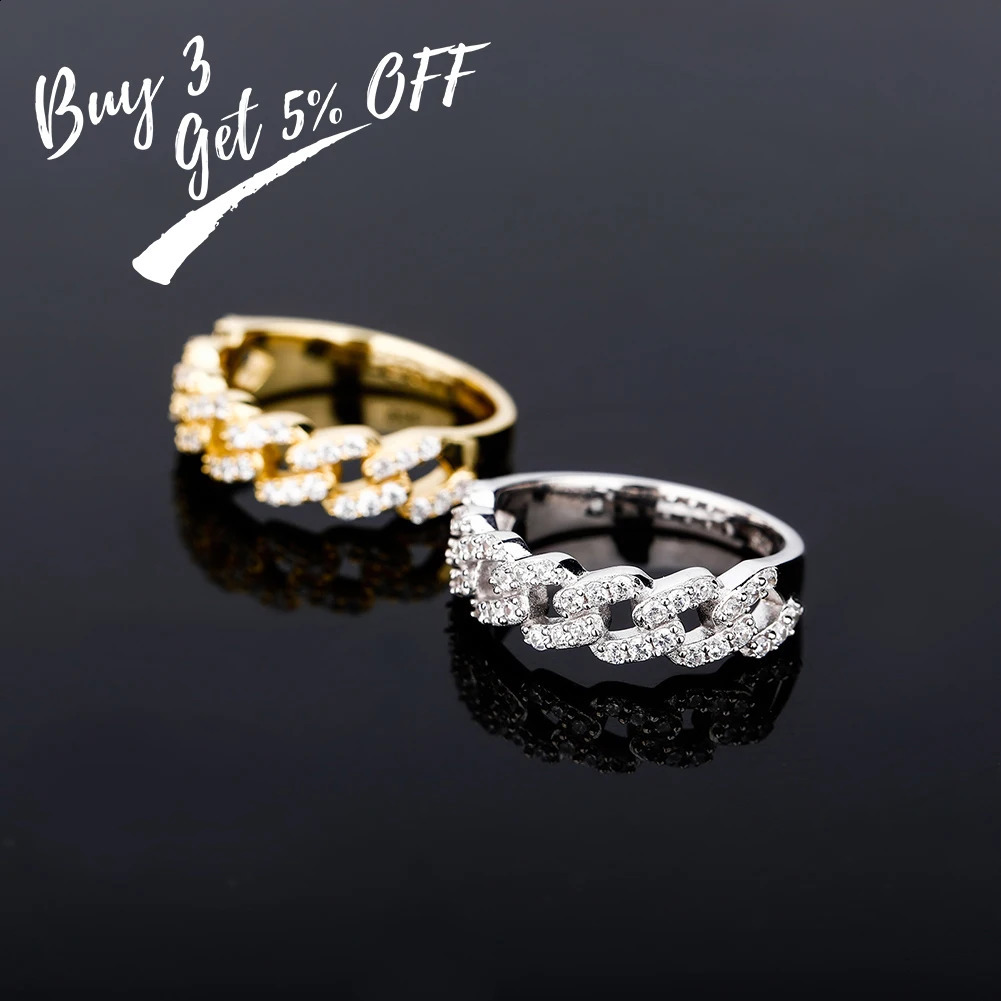 TOPGRILLZ Cuban Link Ring 100% 925 Sterling Silver Ring Iced Out Cubic Zirconia Hip Hop Personalized Jewelry For Gift 250425
