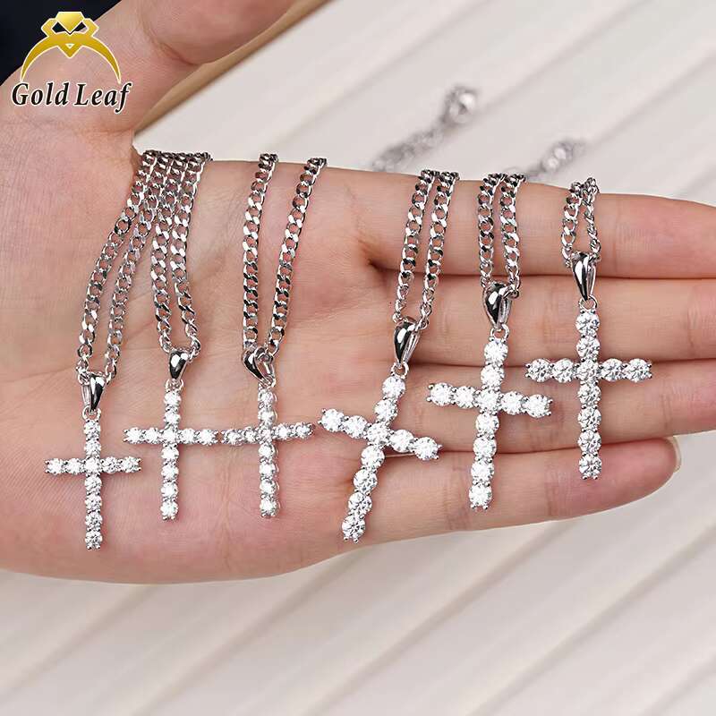 925 Sterling Silver Fine Pendant Necklaces D Color VVS 3mm Moissanite Cross for Men Women Unique Moissanite Necklaces