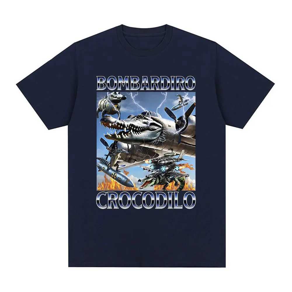 Bombardiro crocodile airplane bomber funny meme T-shirt mens casual cotton short sleeved T-shirt comfortable T-shirt W250425