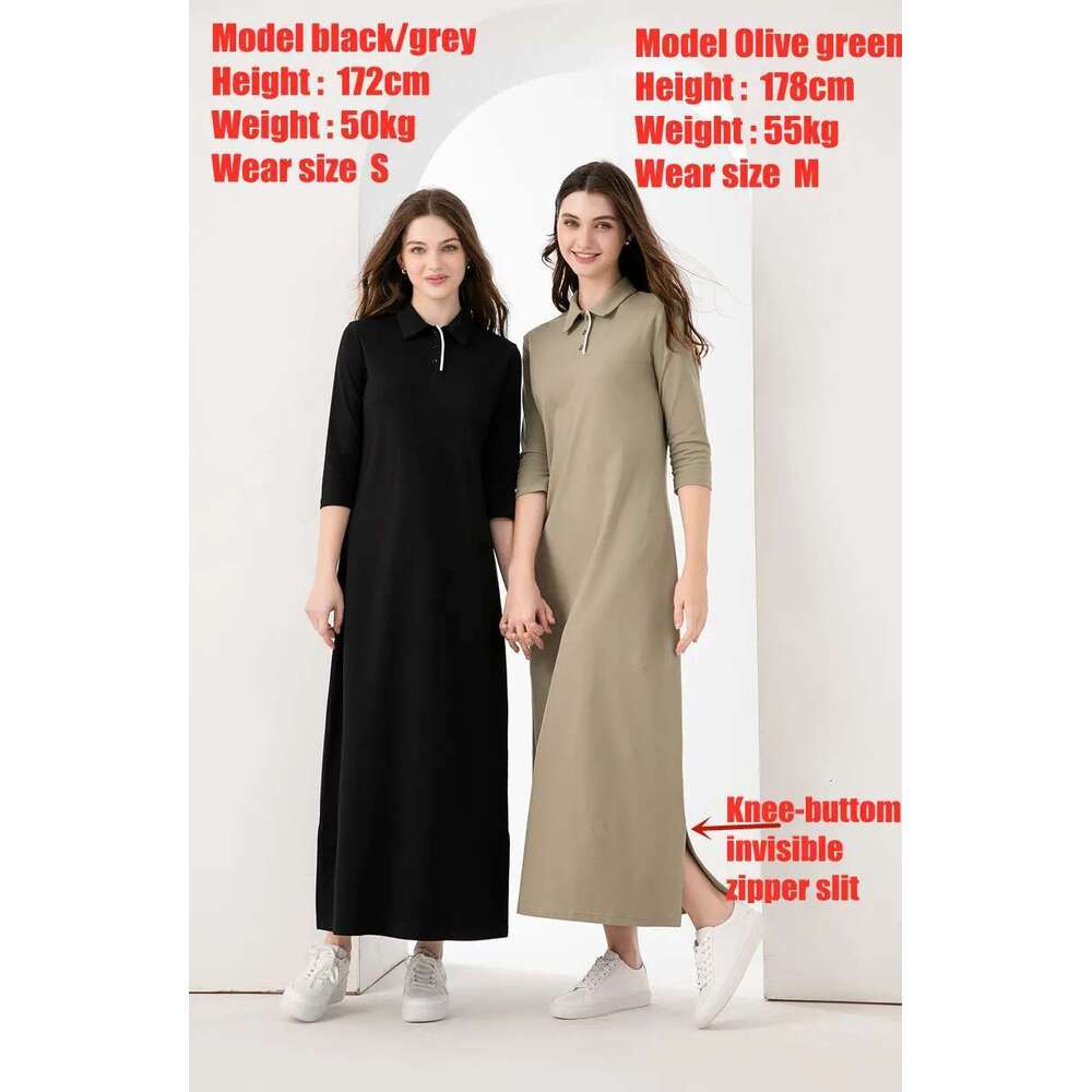 AS 2024 Summer Woman Polo Maxi Length High Quality Pique Fabric Dress With Invisible Zipper Slit ( Ship Out In 1 Day)