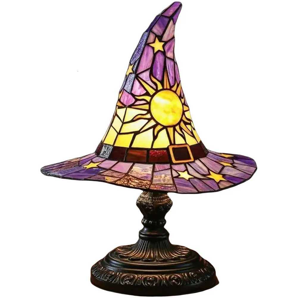 Stained Glass Witch Hat Lamp LED Creative Table Lamp USB Powered Bedside Night Light for Living Room Home Bar Bedroom DecorationM251125