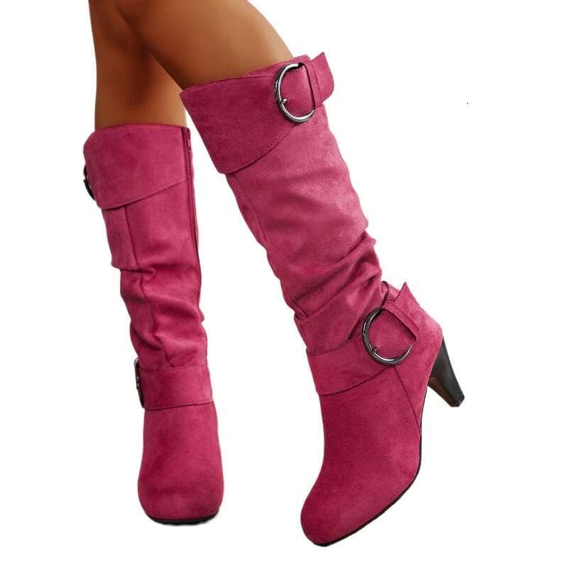 Winter New High Heels Comfortable Sexy Shoes Wear-Resistant Pointed Side Zipper Fashion Solid Color Women's Boots