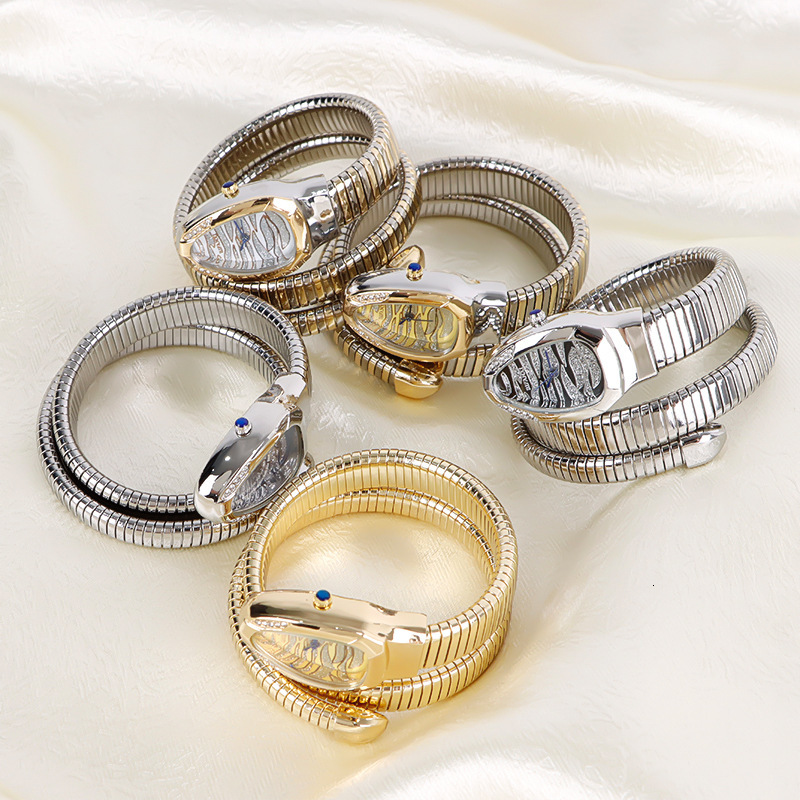 Luxury Brand Designer Watches Snake Bracelet Watch Women's Niche Light Luxury Wristwatch Two-Circle Creative Quartz Watch Personality Bracelet Wa