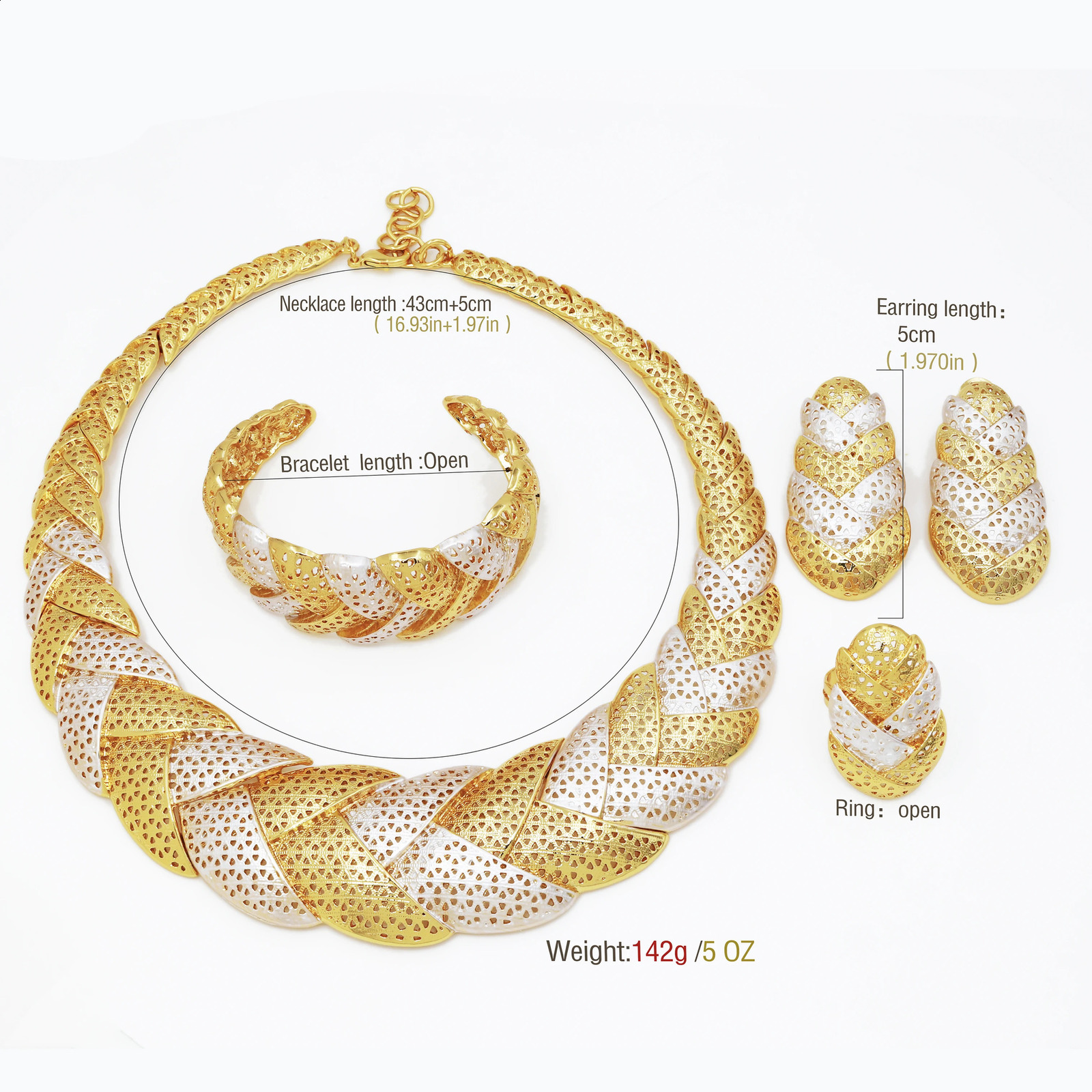 Italy 18k Gold Plated Women Jewelry Set Classic Two Tone Round Necklace Earrings Bangle And Ring Full Set Jewelry 250417