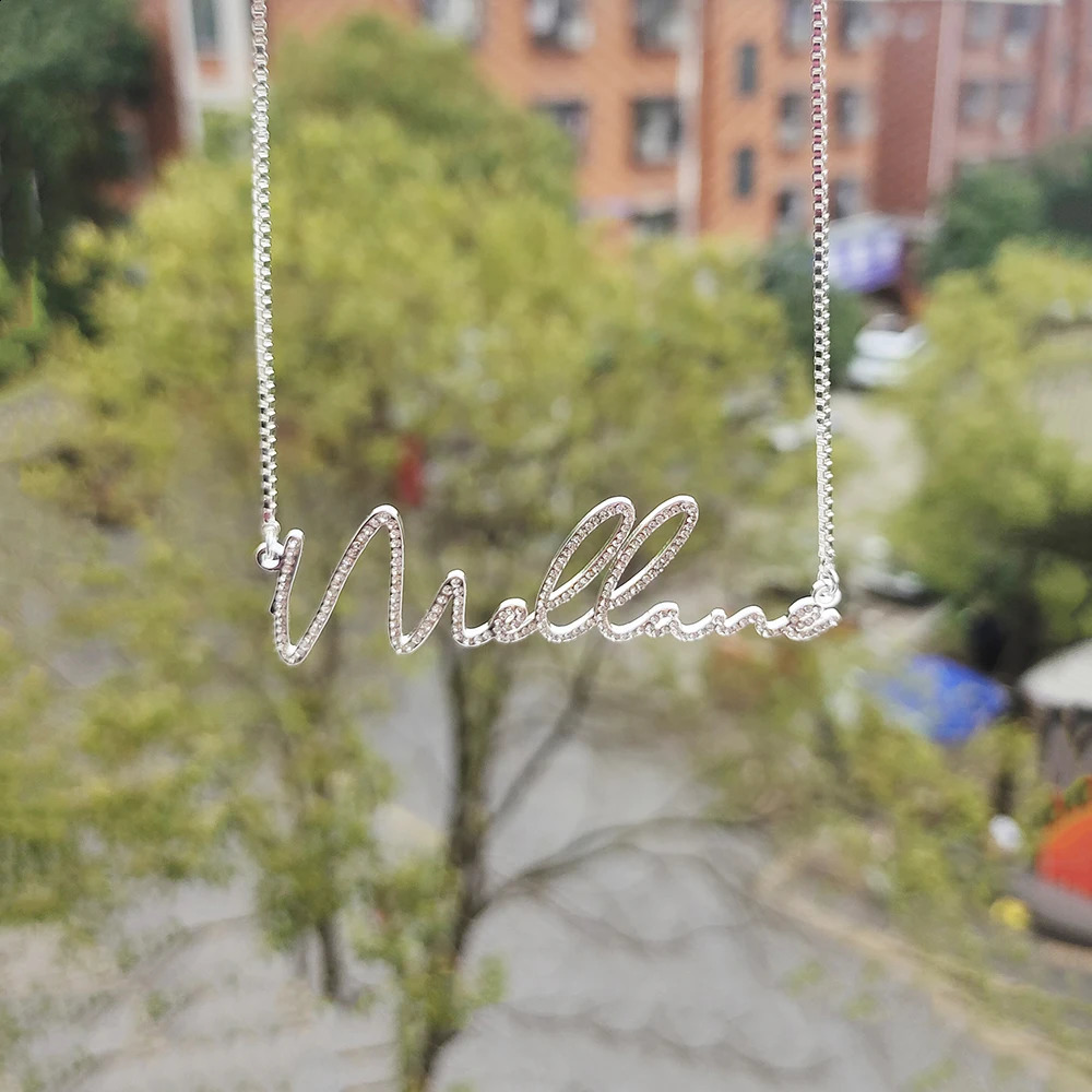 Custom Name Necklace Crystal Pendant Stainless Steel Personalized Necklace Cursive Font Custom Name Jewelry for Men Women 250425