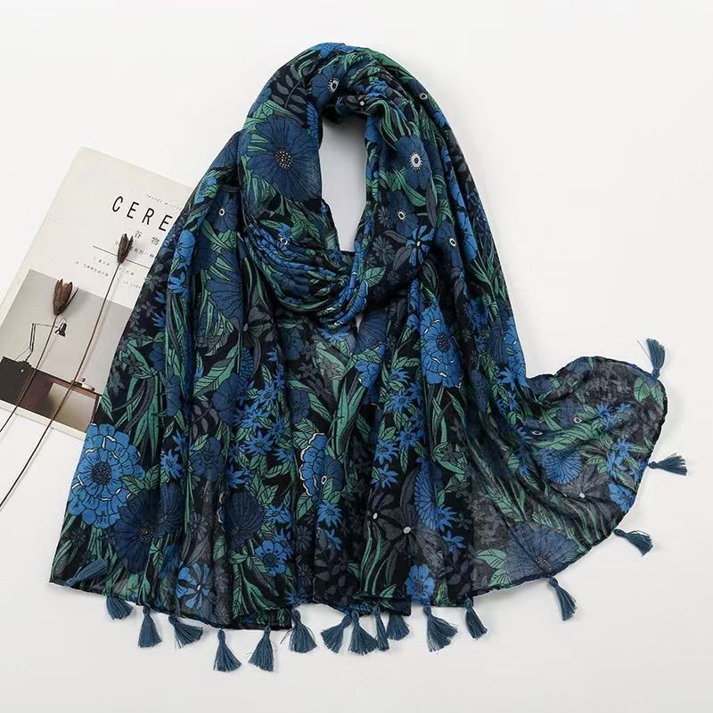 T557 shawl sunscreen retro ethnic art print thin silk scarf cotton and linen neck scarf travel fashion ladies