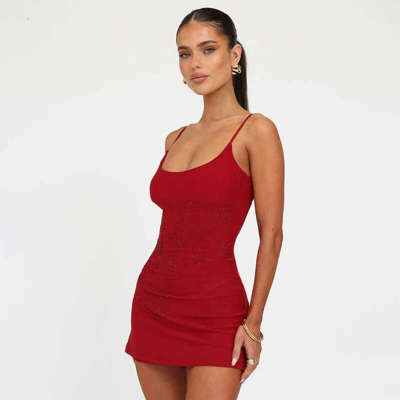 Dongdumaoyi Townlike Hot Diamond Backless Nightclub Sexy Party Dress Women Spaghetti Strap Mini Summer Slim Bodycon Dresses