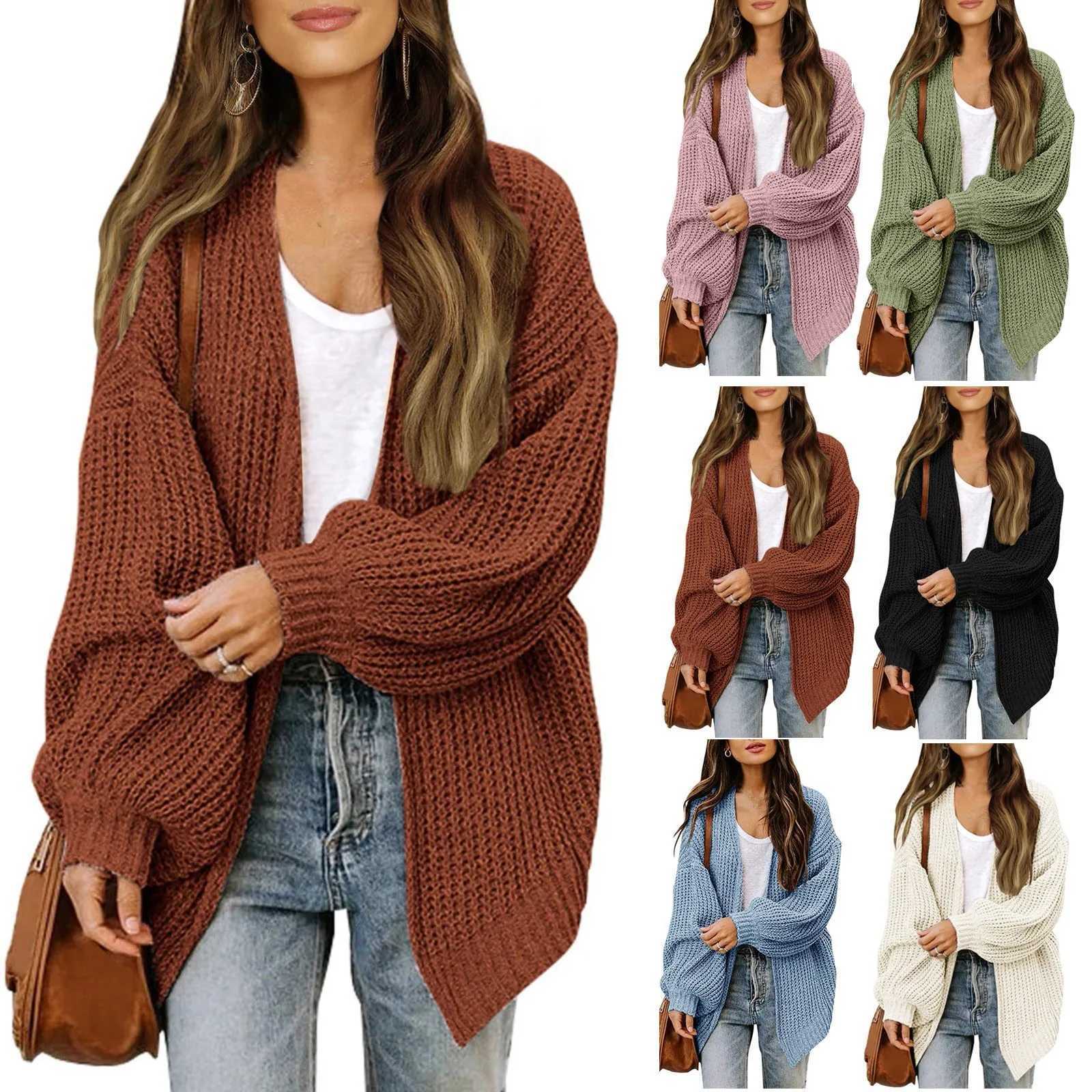 Winter Women Solid Cardigan Sweater Coat Loose Casual Lantern Sleeve Jacket For Women Autumn Knitted CoatT251125