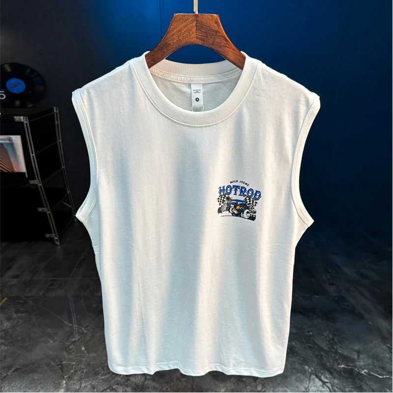 Summer 2025 New Sports Fitness Loose Sleeveless Tank Top Mens Sweatshirt Absorption Trend Printed T-shirt W250425