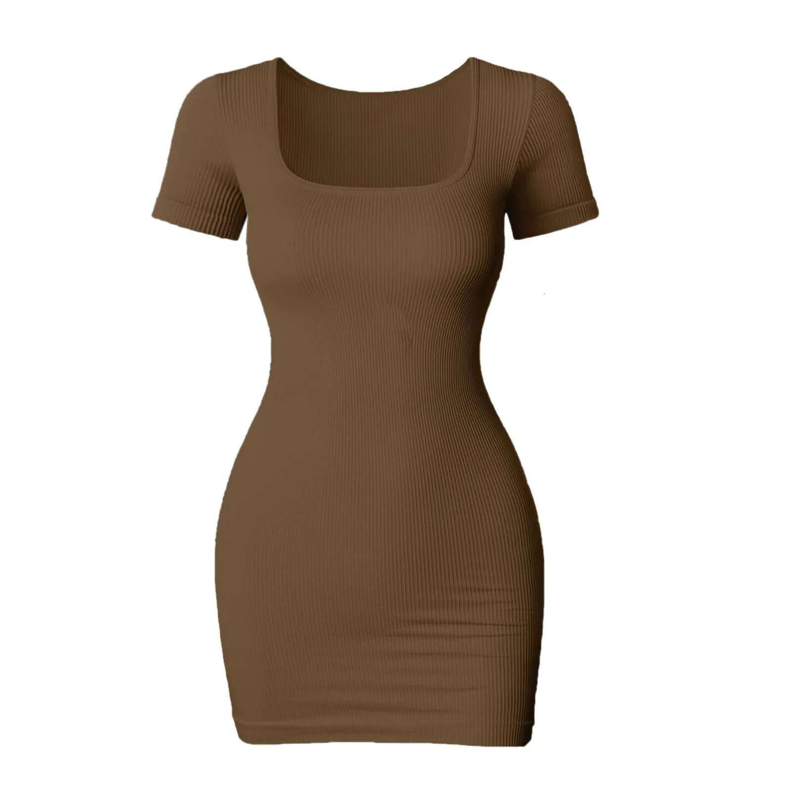 Dongdumaoyi Women S Sexy Skinny Bag Hip Dress Korean Style Waist Tight Backless Short Sleeve Coffee Dresses For Woman Summer