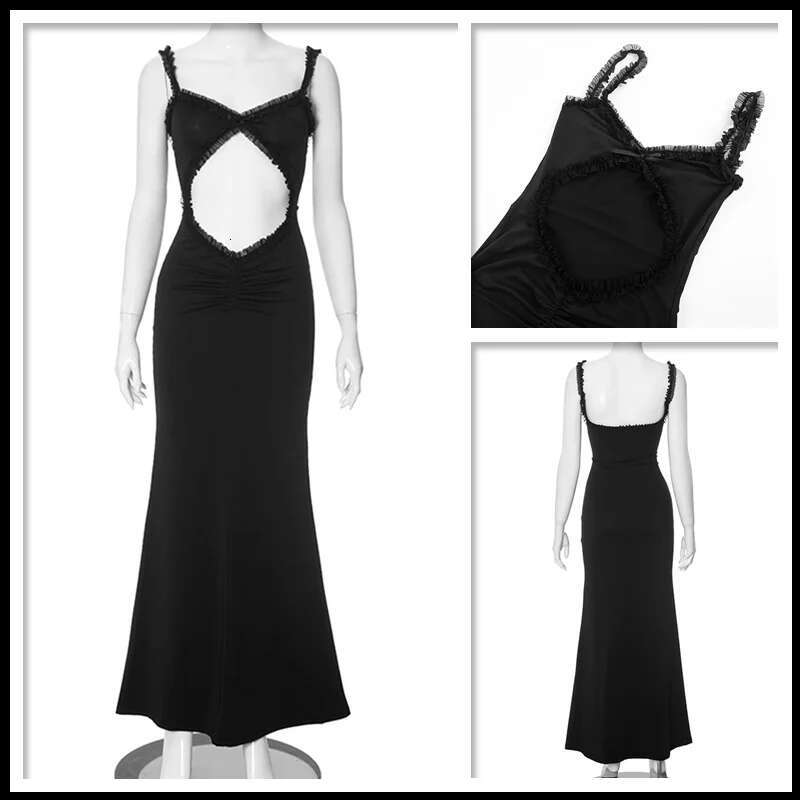 Dongdumaoyi Townlike Backless Hollow Out Sexy Party Dress Women Spaghetti Strap Summer Elegant Maxi Long Slim Bodycon Dresses