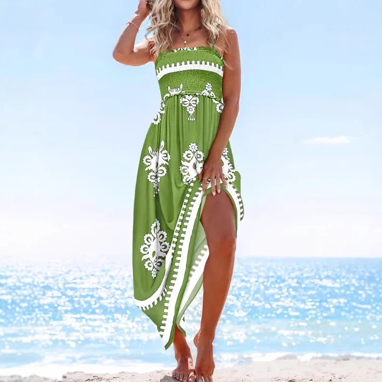 2025 new summer simple and fashionable suspender strapless printed womens dress for women