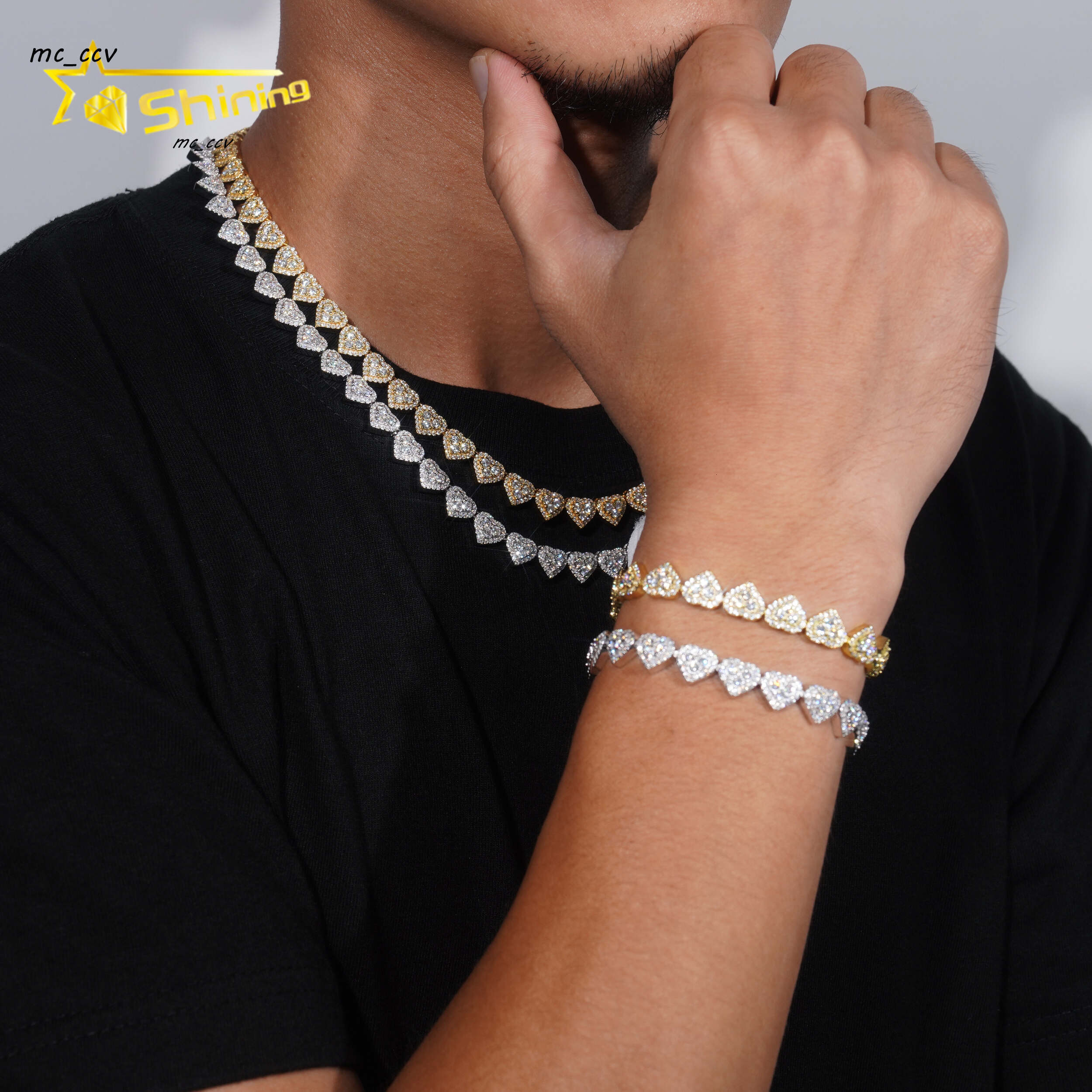 Fast Delivery Heart Design 925 Sterling Silver Pass Diamond Tester GRA Certified VVS Moissanite Heart Cluster Bracelet Chain