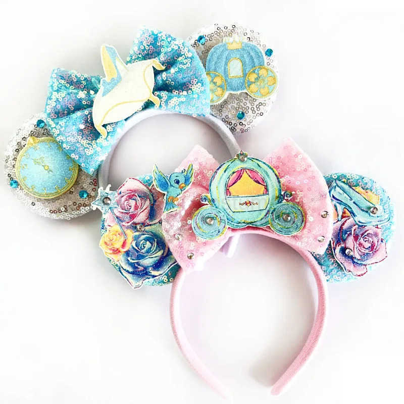 Disney New Mickey Mouse Headband High Heels Hair Accessories Female Princess Ears Headband Female Crown Bow Glitter Olaf Hair Band X250425