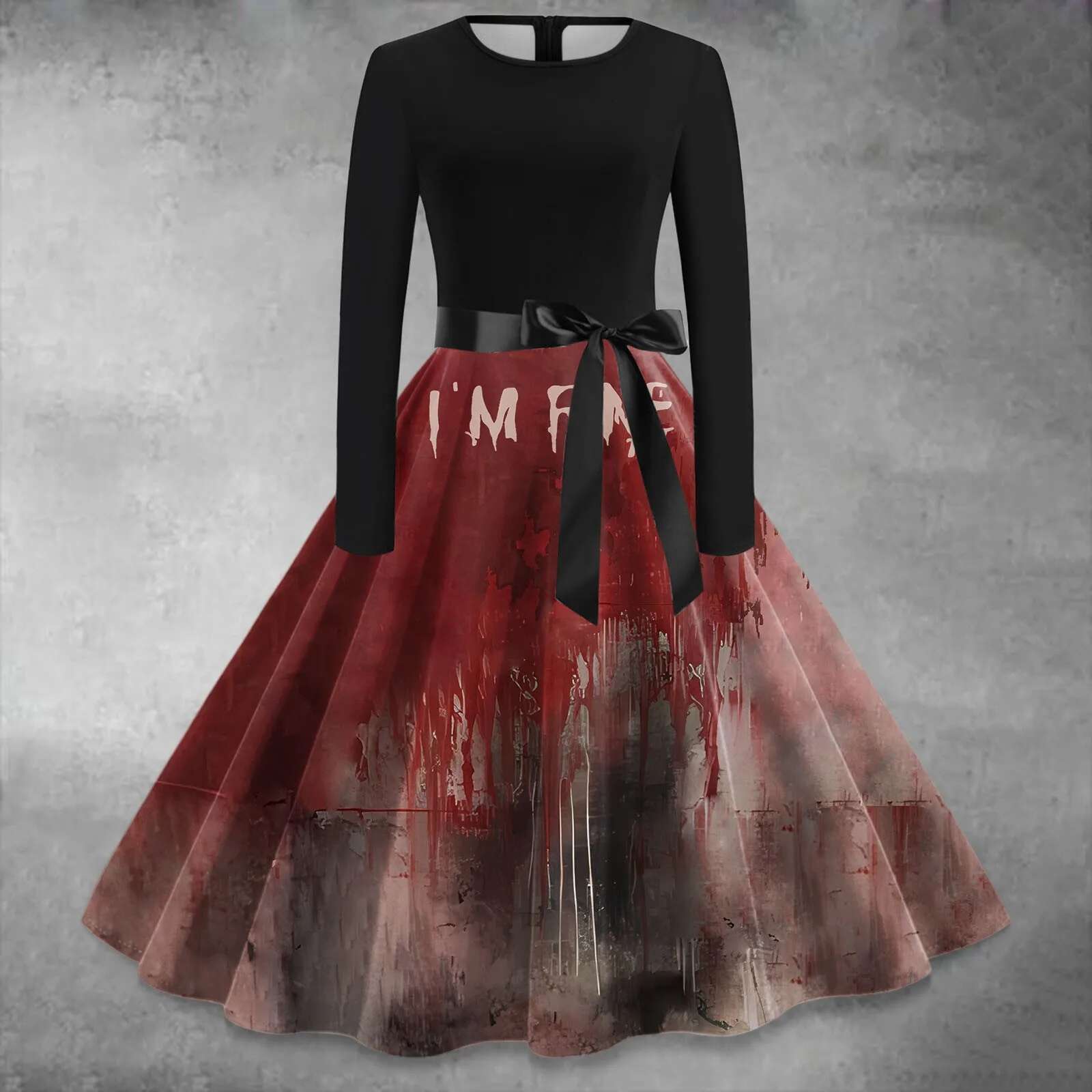 Dongdumaoyi Retro Vintage Dresses Women Blood Printed England Style Large Size Halloween Shirt Sundress S Swing Casual Vestidos