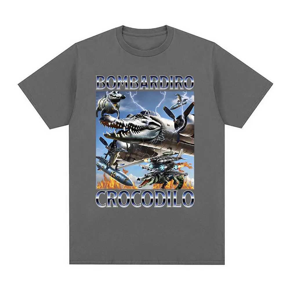 Bombardiro crocodile airplane bomber funny meme T-shirt mens casual cotton short sleeved T-shirt comfortable T-shirt W250425