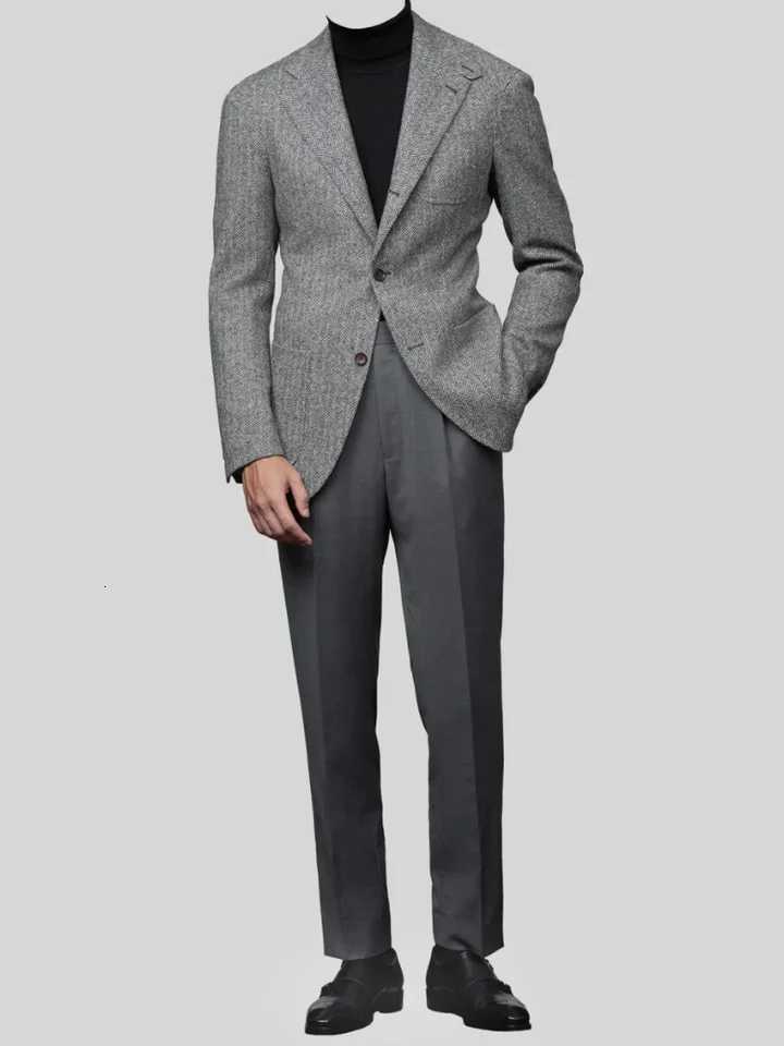 Mens Classic Herringbone Tweed Hunting Jackets Blazer Three Buttons Sport Coats Wool Blend Coat with Three PocketsT251125