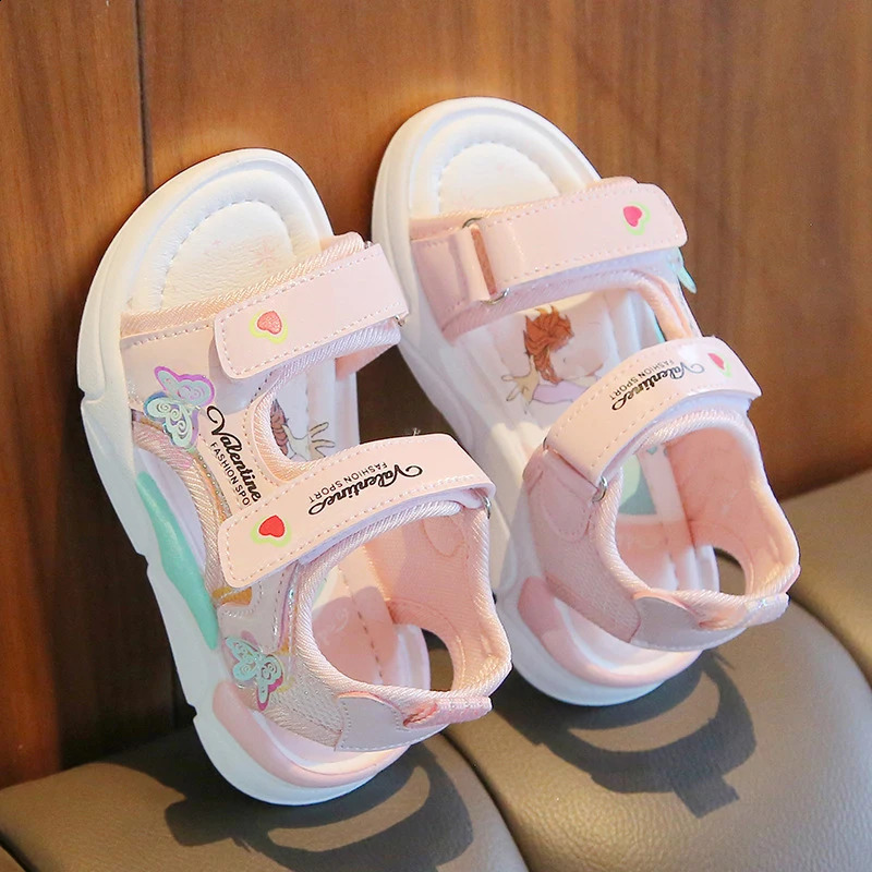 Girls Sandals Gladiator Cartoon Sweet Soft Childrens Beach Shoes Childrens Summer Flower Sandals Princess Shoes Fashion Cute 250424