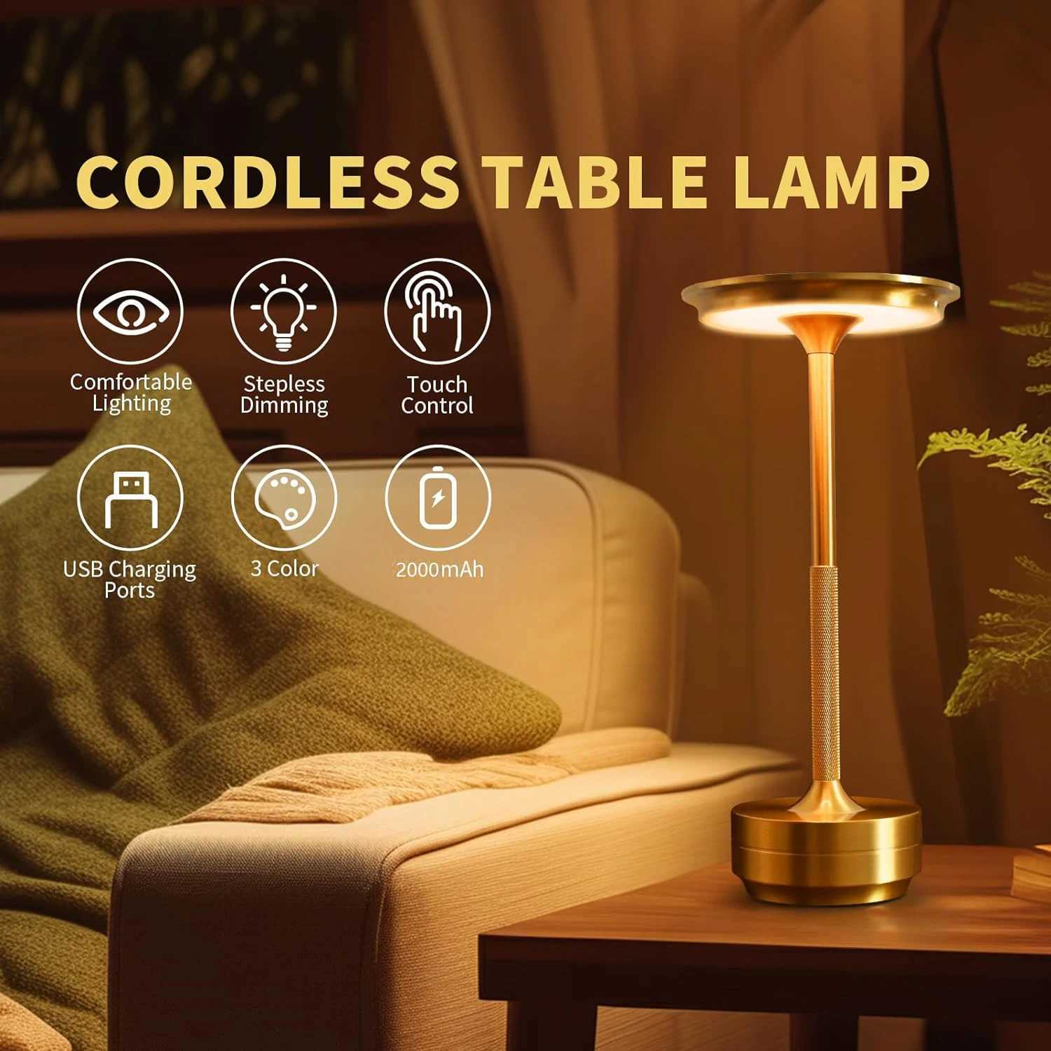 Wireless Table Lamp LED Touch Sensor Desktop Night Light Rechargeable Reading Lamp for Restaurant Hotel Bar Bedroom Decor LightM251125
