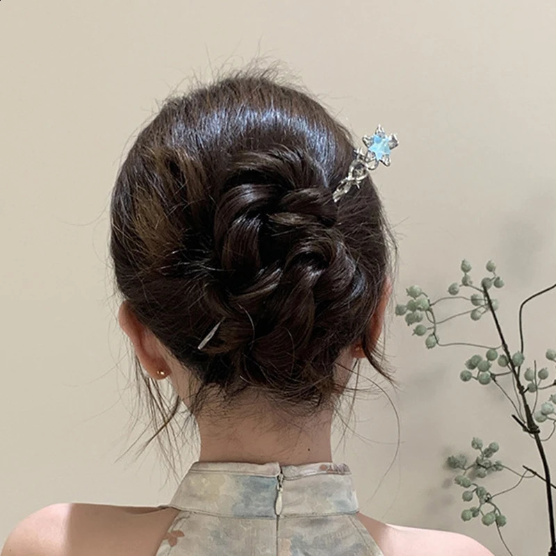 Romantic Moon Stone Star Hair Stick Metal Branch Clip Chinese Style Girl Jewelry 250417