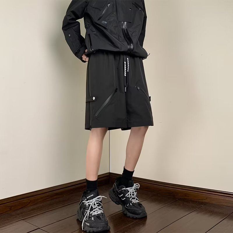 American functional shorts, men's summer loose fit, oversized design, niche zippered pants, casual sports five point shorts