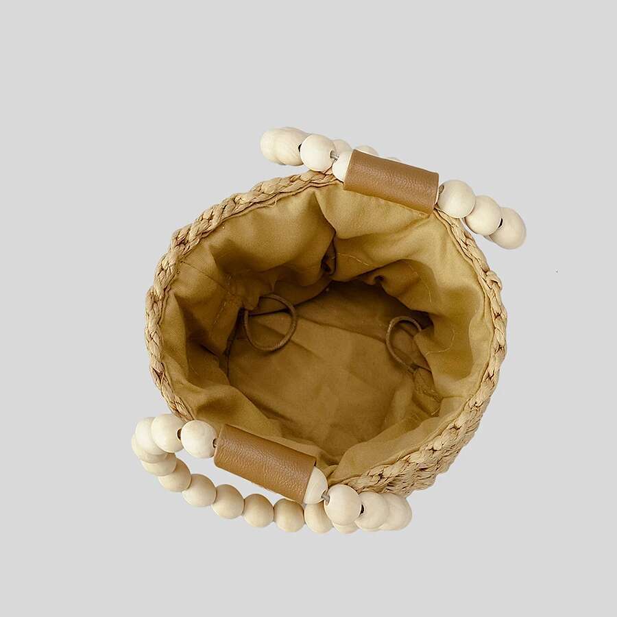 Designer Bag 2025 Fashion Wooden Beading Women Handbags Paper Woven Hand Bags Casual Summer Beach Bucket Bag Bali Small Tote Female Purses 2023 Luxury