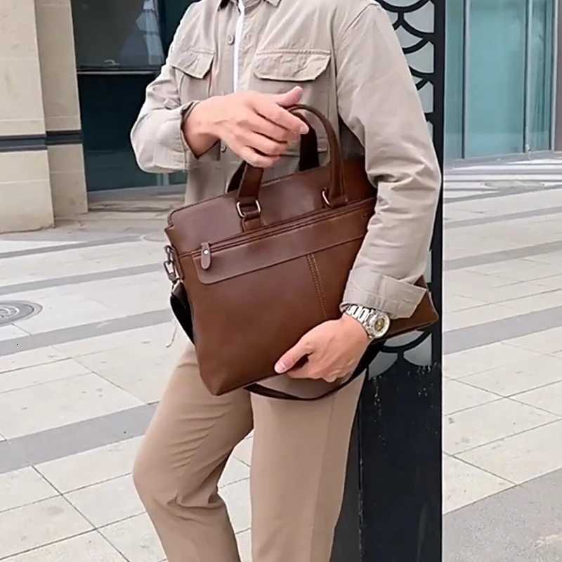 MenS Briefcase PU Leather Handbags Laptop Computer Shoulder Business Executive Office Messenger Portfolio Crossbody Bag MaleT251125