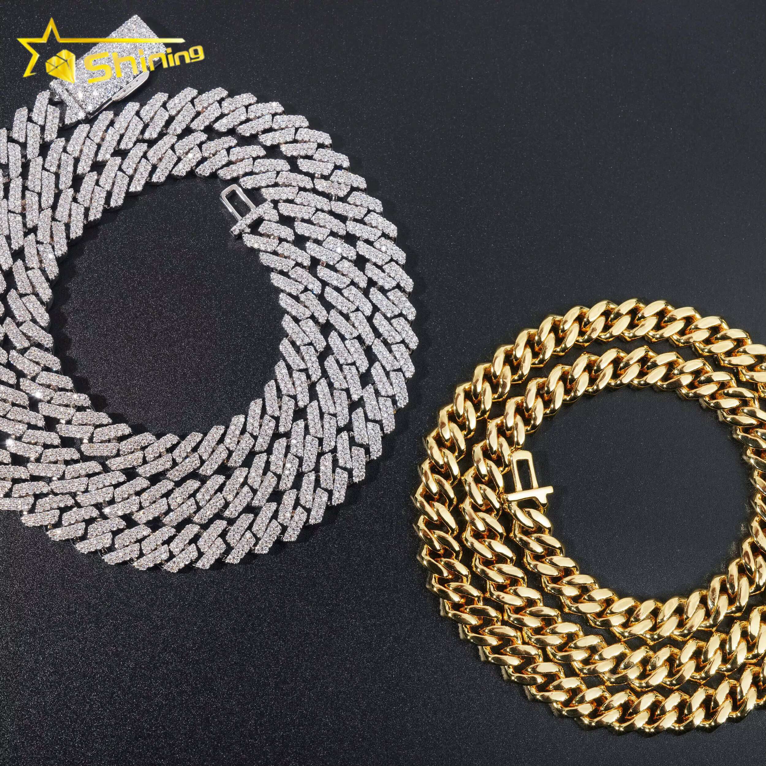 Hip Hop Jewelry Rapper Fashion Cuban Necklace 18K Gold Plated 8MM Brass Moissanite Diamond Cuban Link Chain